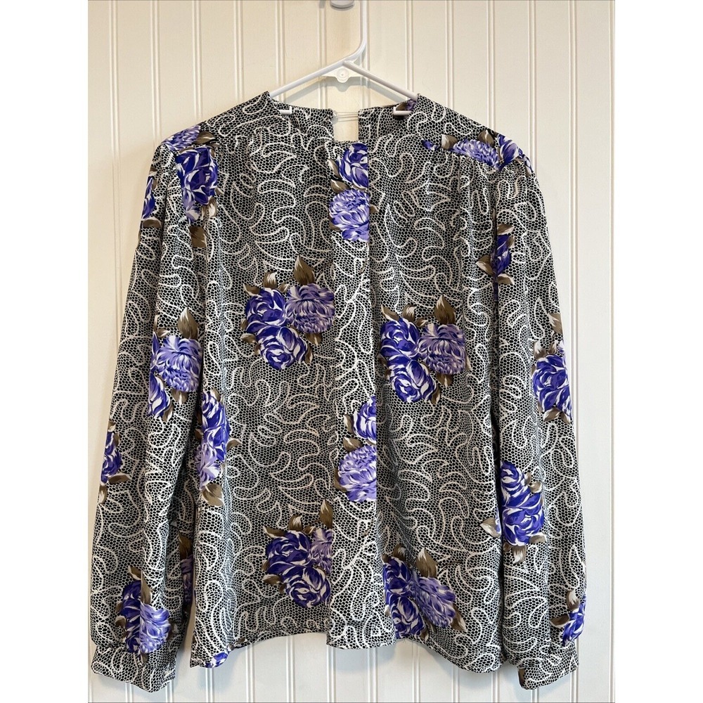vtg Ms. 12 West Women‎ Size 12 Blouse purple Floral Oyster Button
